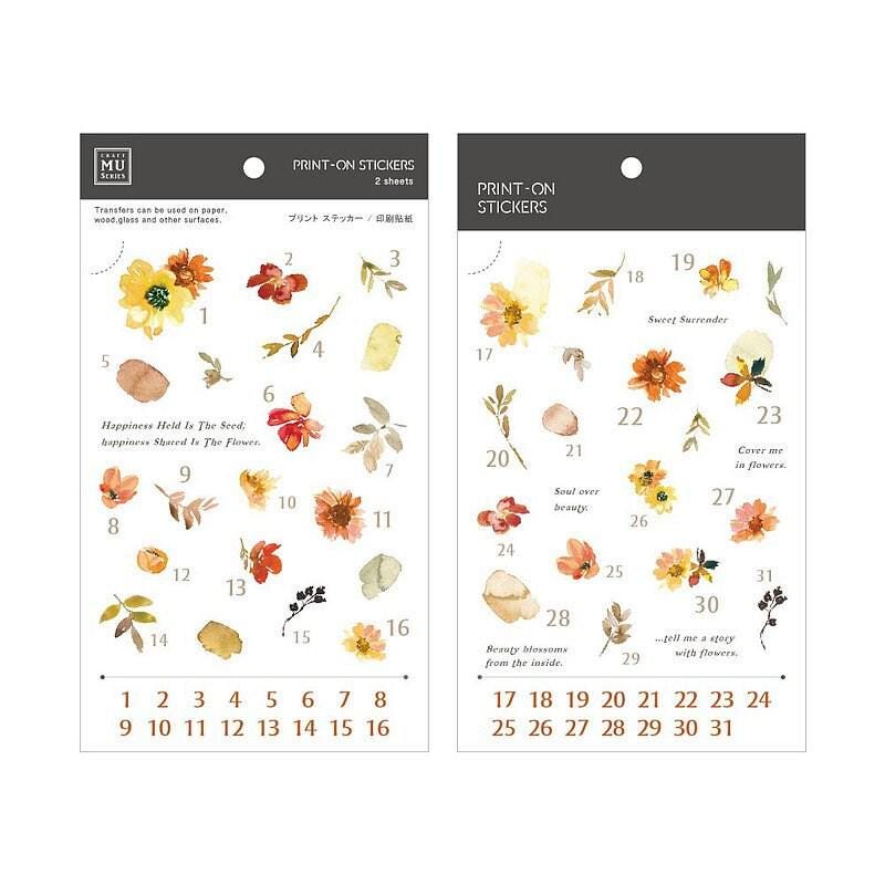 MU Print-On Transfer Sticker - 167 Summer Flower Calendar (Rub-on | Plant | Botanical)