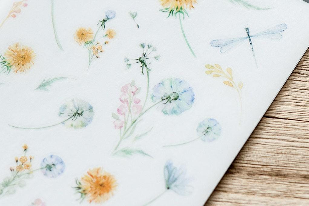 MU Print-On Transfer Sticker - 186 Dandelion & Chrysanthemum duet (Rub-on | Elegant | Floral | Art)