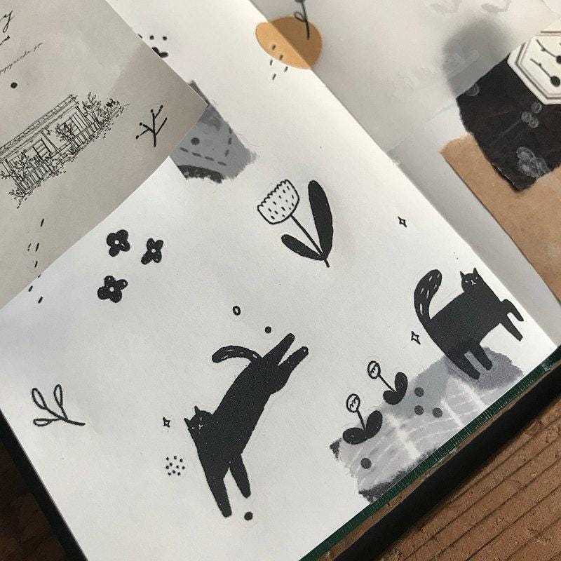 Twilight cat and Flowers Transfer Sticker by Avocado Mori (Rub-on)