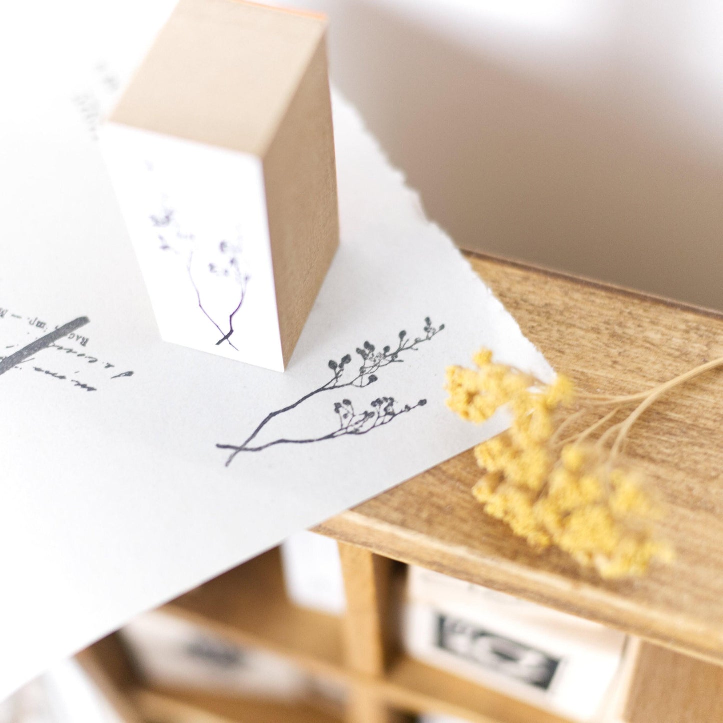 Wooden Stamp 'Wild Flower' by Yohaku S-025 (Rare, Postal, Japan, Modern elegant)