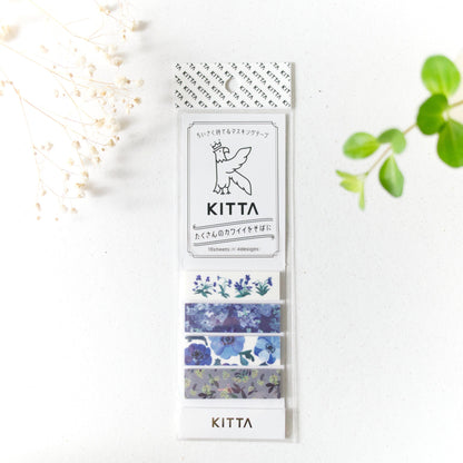 KITTA Pre-cut Washi Masking Tape - Blue Vintage Flowers