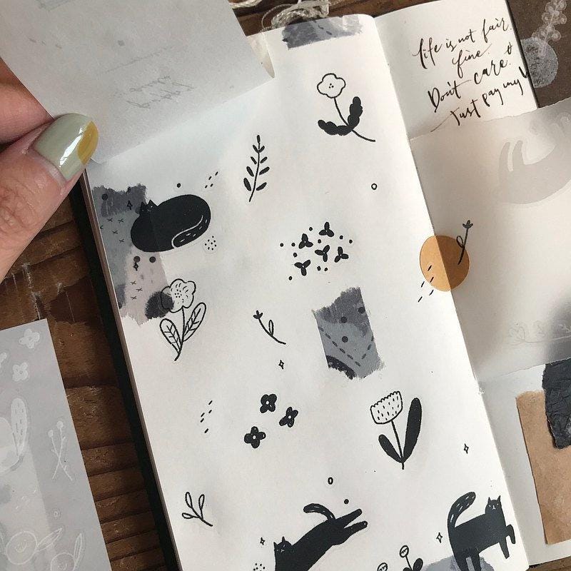 Twilight cat and Flowers Transfer Sticker by Avocado Mori (Rub-on)