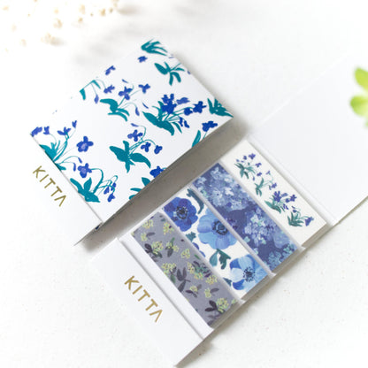 KITTA Pre-cut Washi Masking Tape - Blue Vintage Flowers