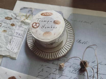 Trumpet Numbers & Bread - Washi masking tape by Avocado Mori with gold foil details (Nordic, Rare, Minimalism)