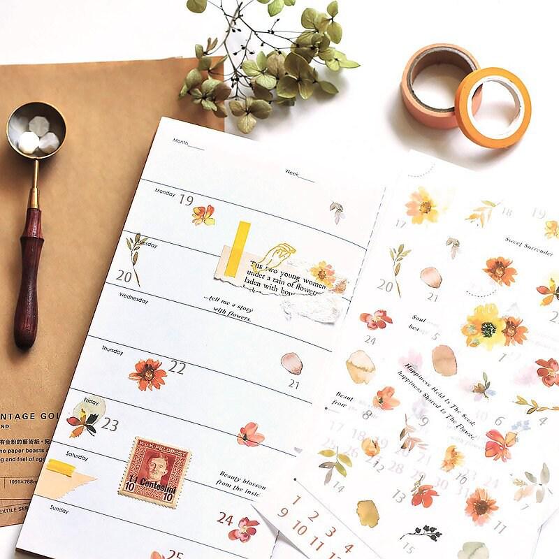 MU Print-On Transfer Sticker - 167 Summer Flower Calendar (Rub-on | Plant | Botanical)