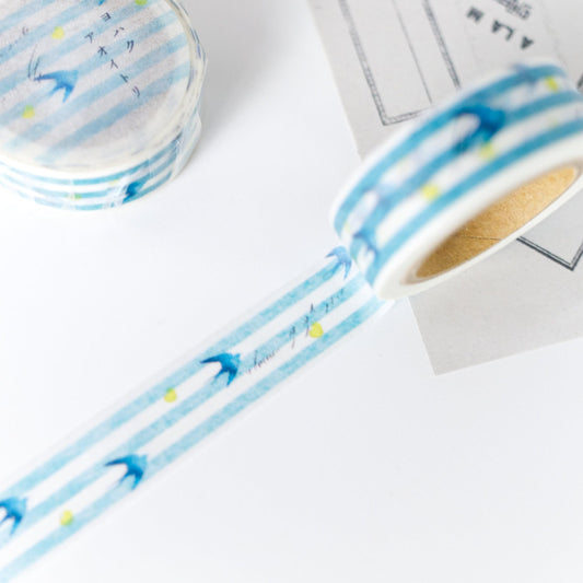 Blue Bird Washi Masking Tape Y-052 by Yohaku (Rare, Postal, Japan, Modern elegant)