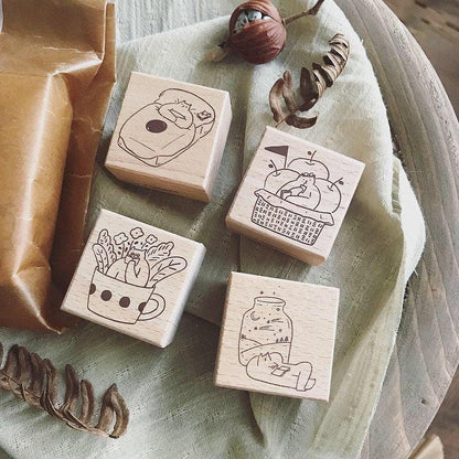 A day of cats - Wooden Stamp Set by Avocado Mori (Christmas gift)