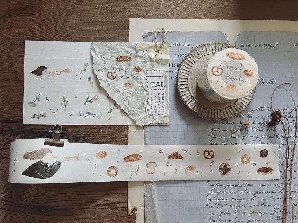 Trumpet Numbers & Bread - Washi masking tape by Avocado Mori with gold foil details (Nordic, Rare, Minimalism)
