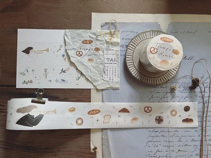 Trumpet Numbers & Bread - Washi masking tape by Avocado Mori with gold foil details (Nordic, Rare, Minimalism)