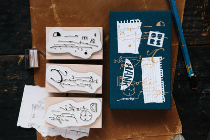 OURS Studio - Abstract Calligraphy Stamp Set of 3 (Vintage look, Christmas gift)