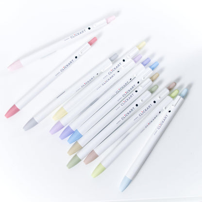 CLiCKART Pastel Marker Pen Set: 12 Colours (Fine Tip Journaling Pens)