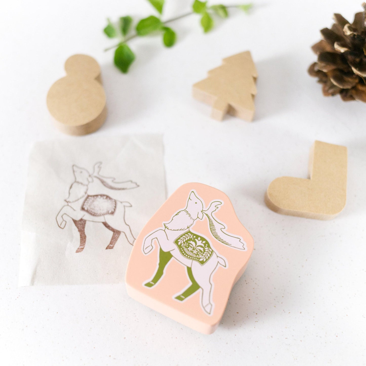 Wooden Stamp - Festive Reindeer by Taguchi Natsuko x Kodomo no Kao (Christmas gift, Deer)