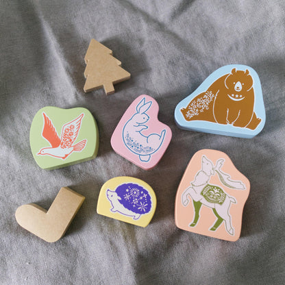 Wooden Stamp - Festive Reindeer by Taguchi Natsuko x Kodomo no Kao (Christmas gift, Deer)