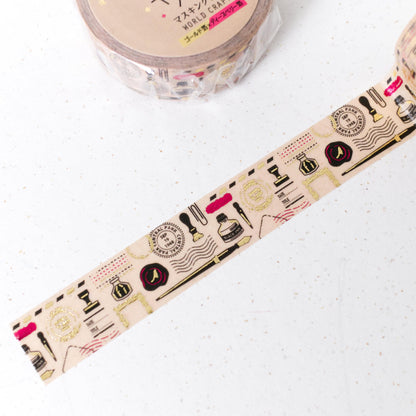 Vintage Stationery Washi Tape with gold foil details by World Craft (Vintage, Retro)