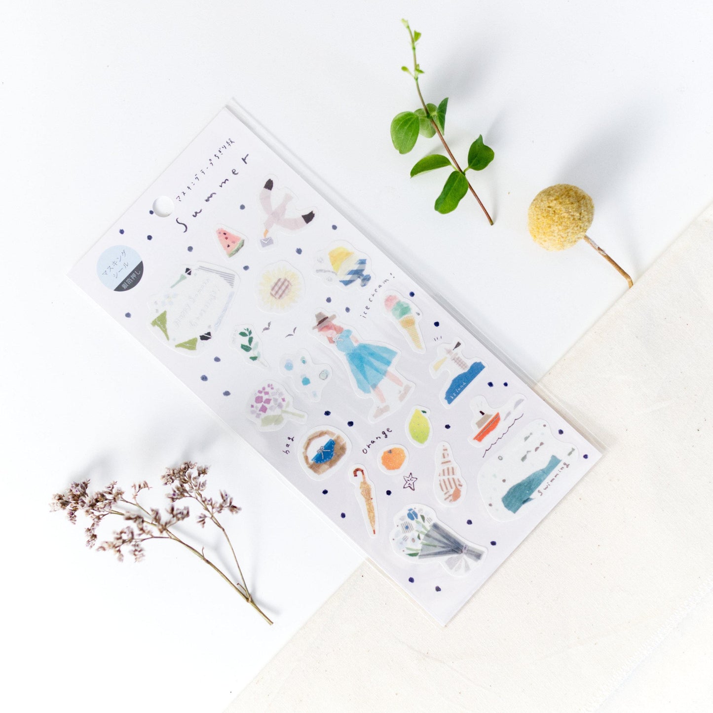 Silver Foil Washi Sticker - 'Summer' by Miki Tamura