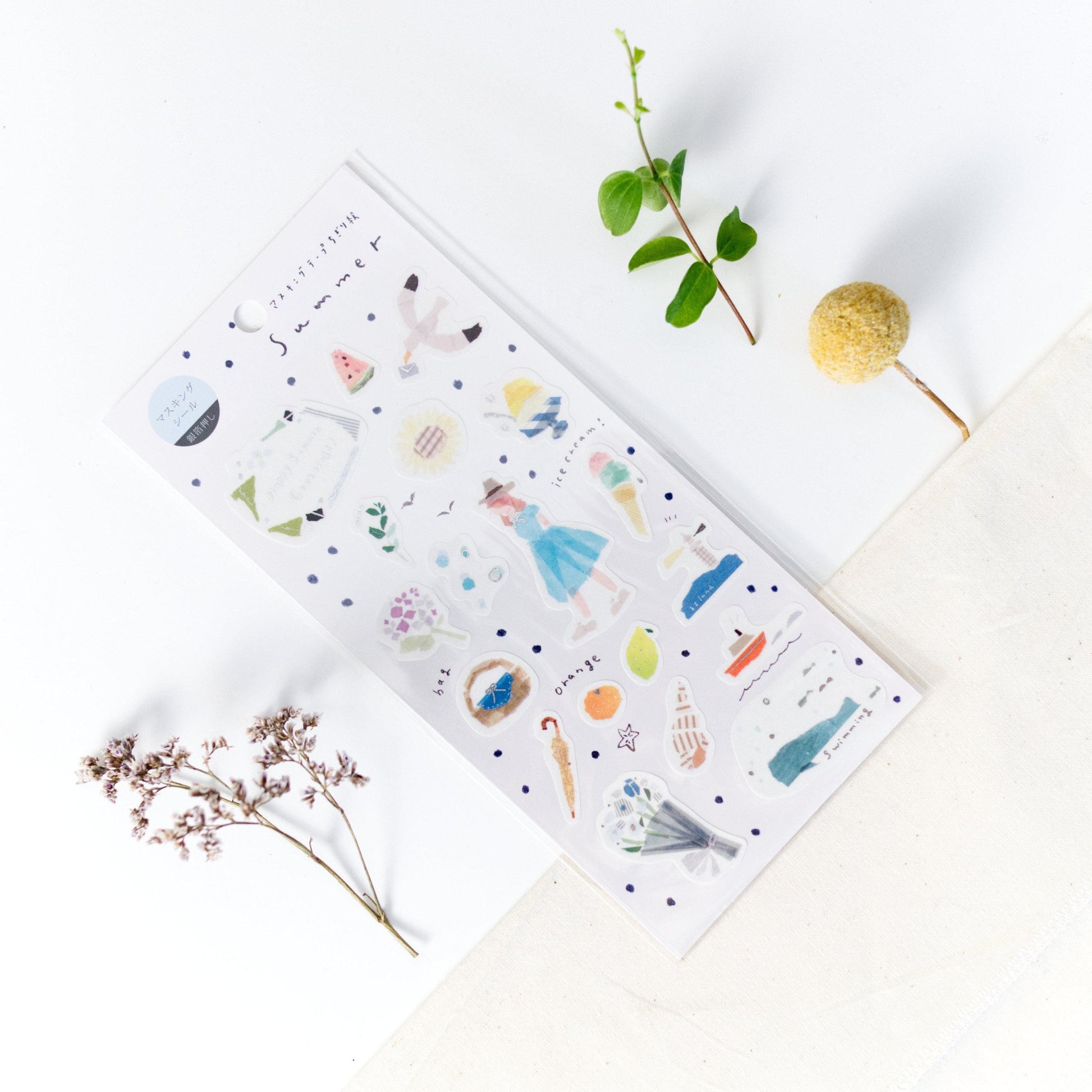 Silver Foil Washi Sticker - 'Summer' by Miki Tamura