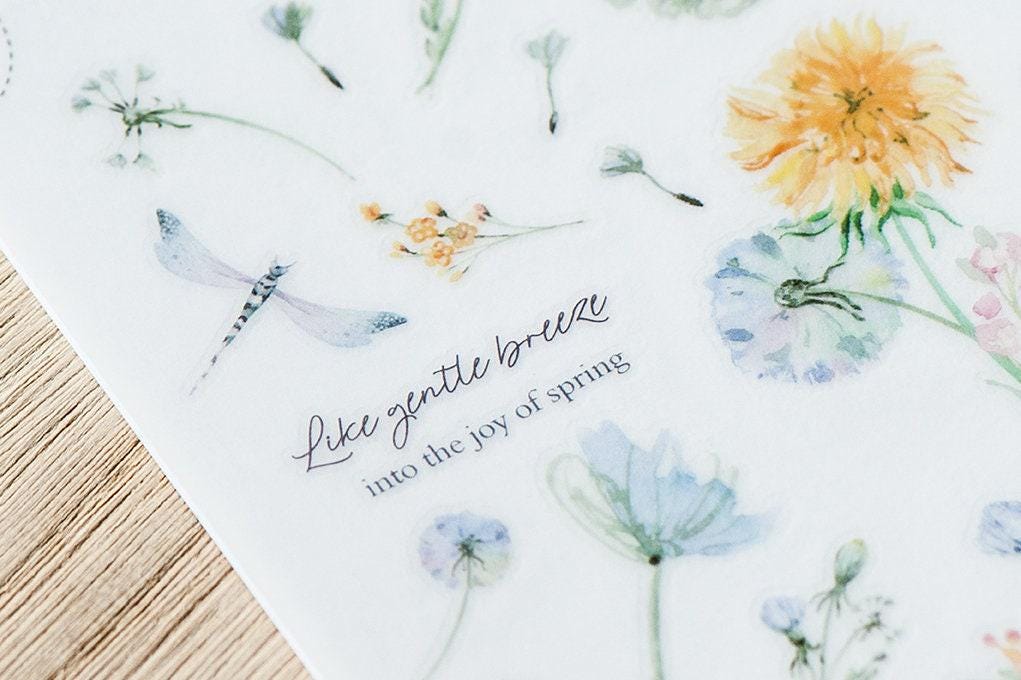 MU Print-On Transfer Sticker - 186 Dandelion & Chrysanthemum duet (Rub-on | Elegant | Floral | Art)