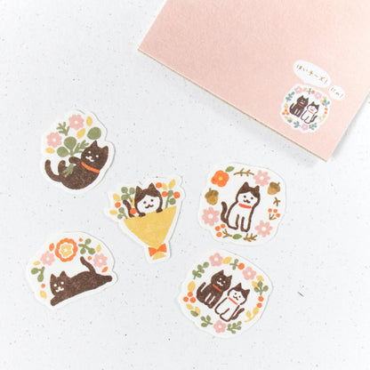 Floral Cat Washi Flake Stickers - by Furukawashiko