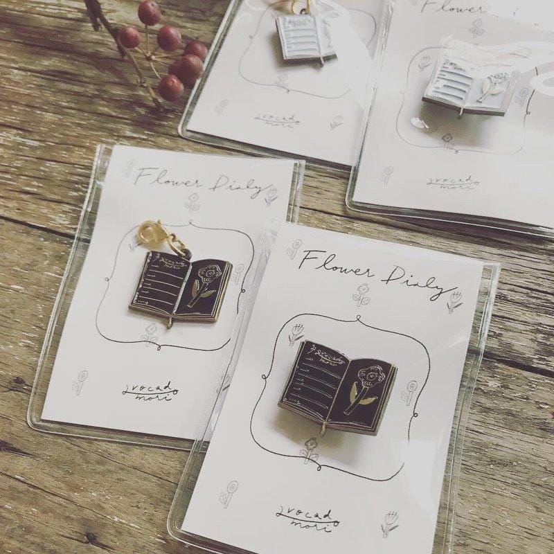Flower Diary Traveler's Notebook Charm (Black) by Avocado Mori