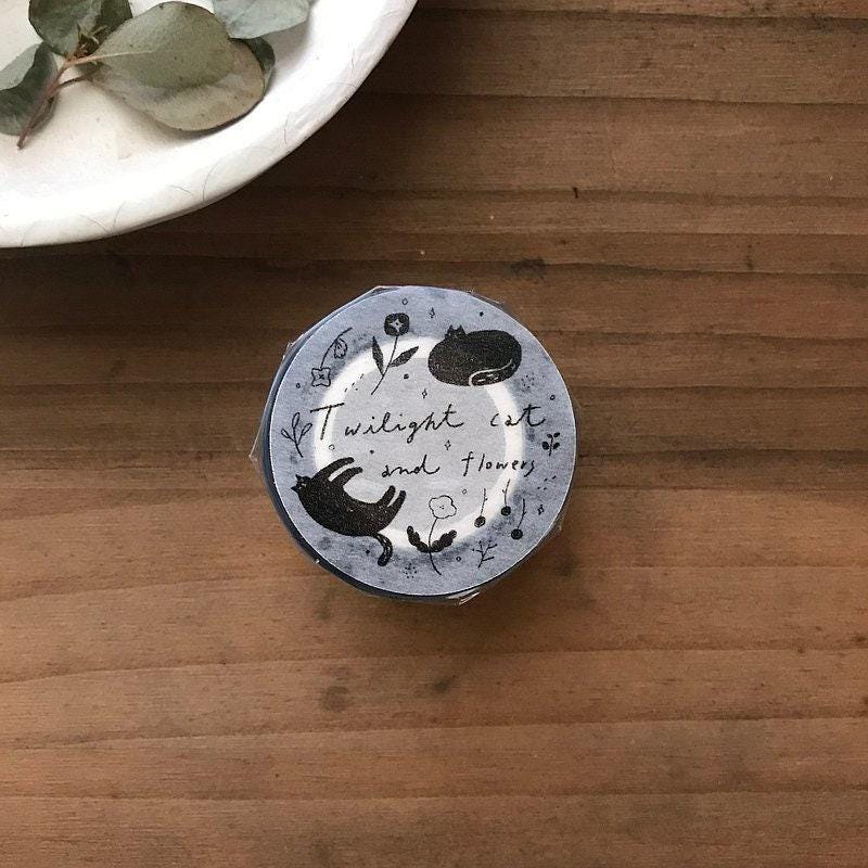 Twilight Cats and Flowers - PET masking tape by Avocado Mori (Nordic, Rare, Minimalist, Monochrome)