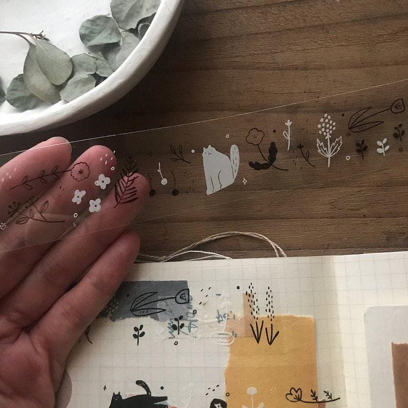 Twilight Cats and Flowers - PET masking tape by Avocado Mori (Nordic, Rare, Minimalist, Monochrome)