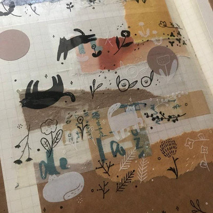 Twilight Cats and Flowers - PET masking tape by Avocado Mori (Nordic, Rare, Minimalist, Monochrome)