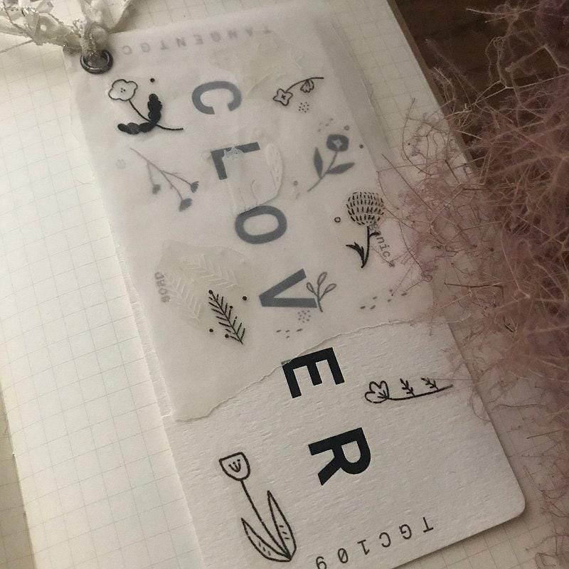 Twilight Cats and Flowers - PET masking tape by Avocado Mori (Nordic, Rare, Minimalist, Monochrome)