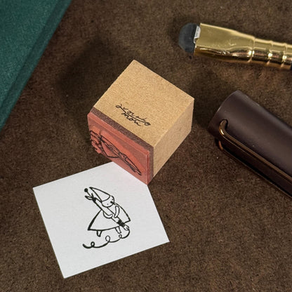 Stationery Fairy Brevpapir Nisse 'Fountain Pen' - Wooden Stamp by Avocado Mori (Rare, Christmas gift)