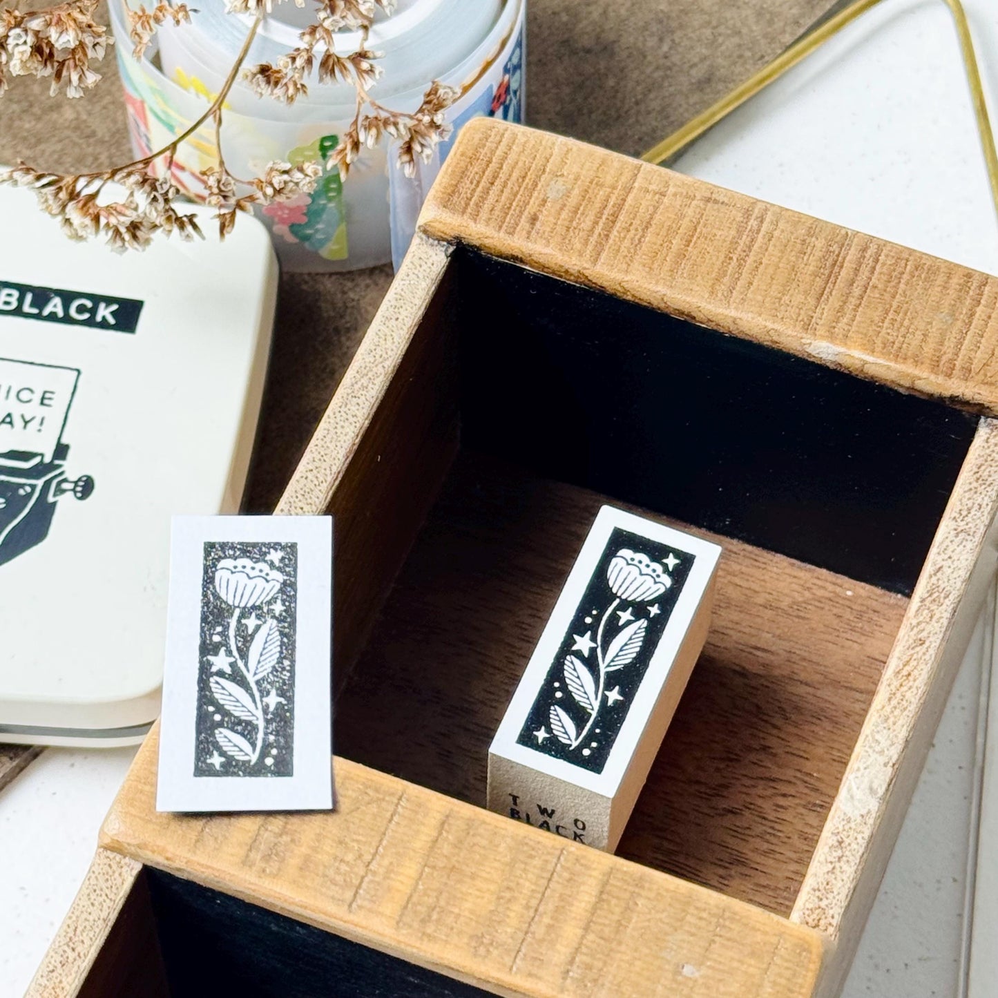 Nordic Collage - 'Star & Flower' Wooden Stamp by Two Black Circles (Rare)