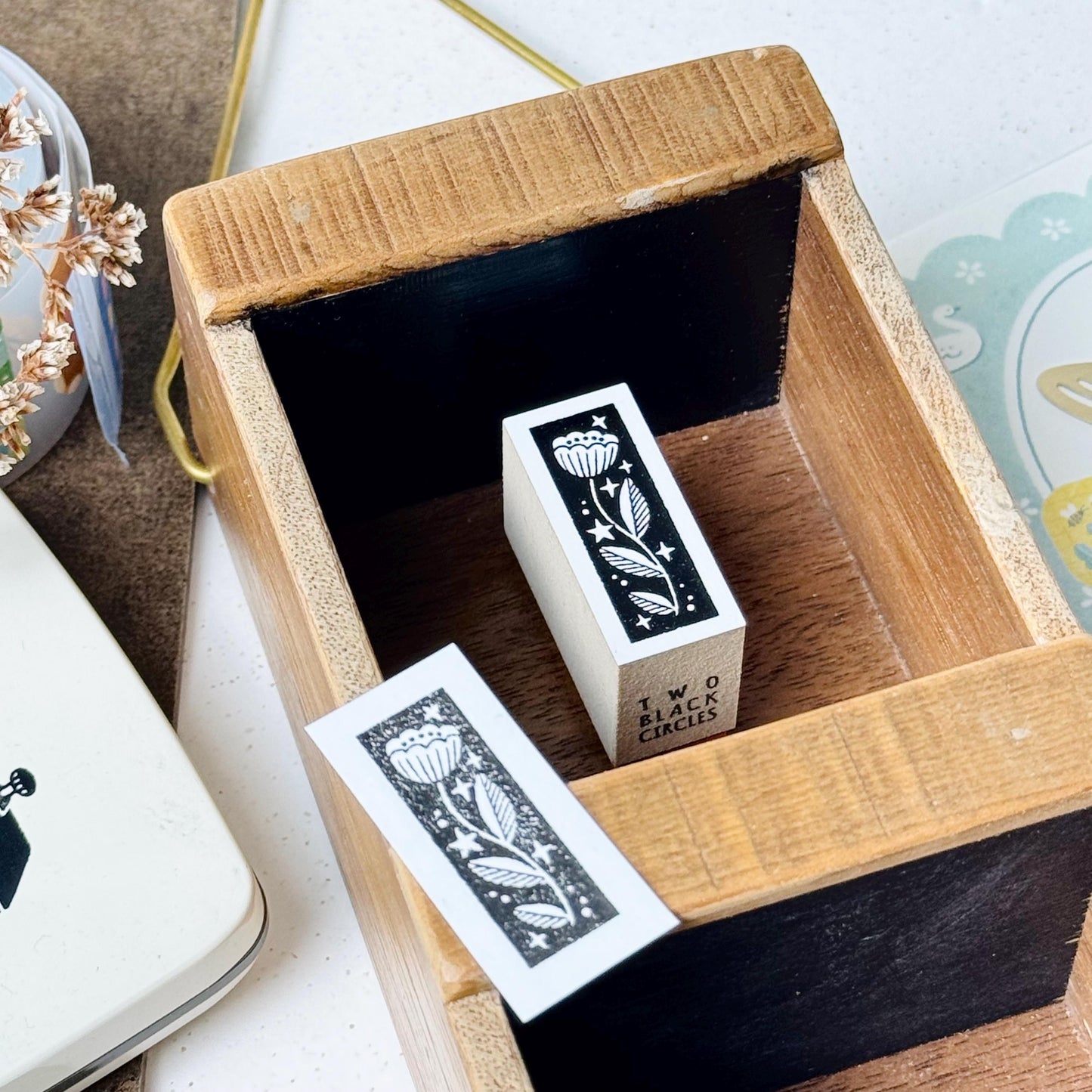 Nordic Collage - 'Star & Flower' Wooden Stamp by Two Black Circles (Rare)