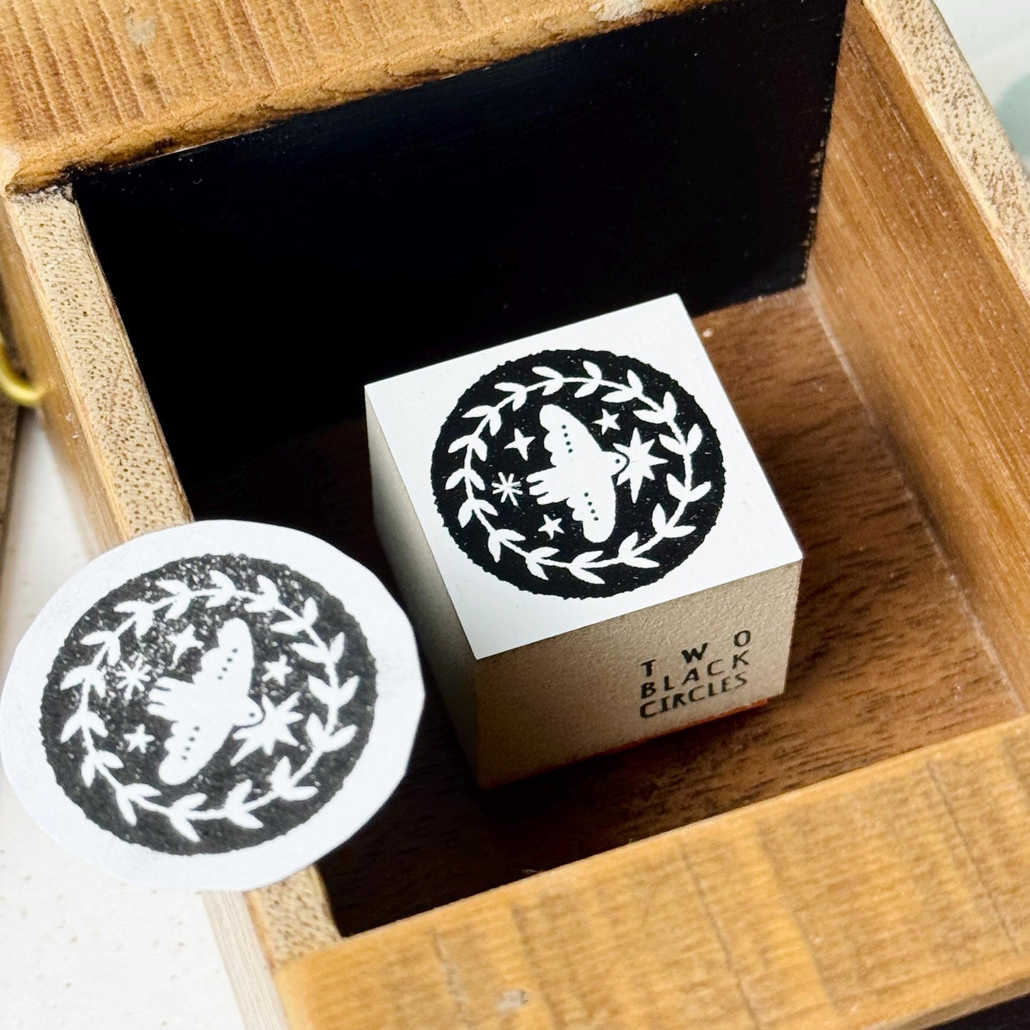 Nordic Collage - 'Bird in Circle' Wooden Stamp by Two Black Circles (Rare)