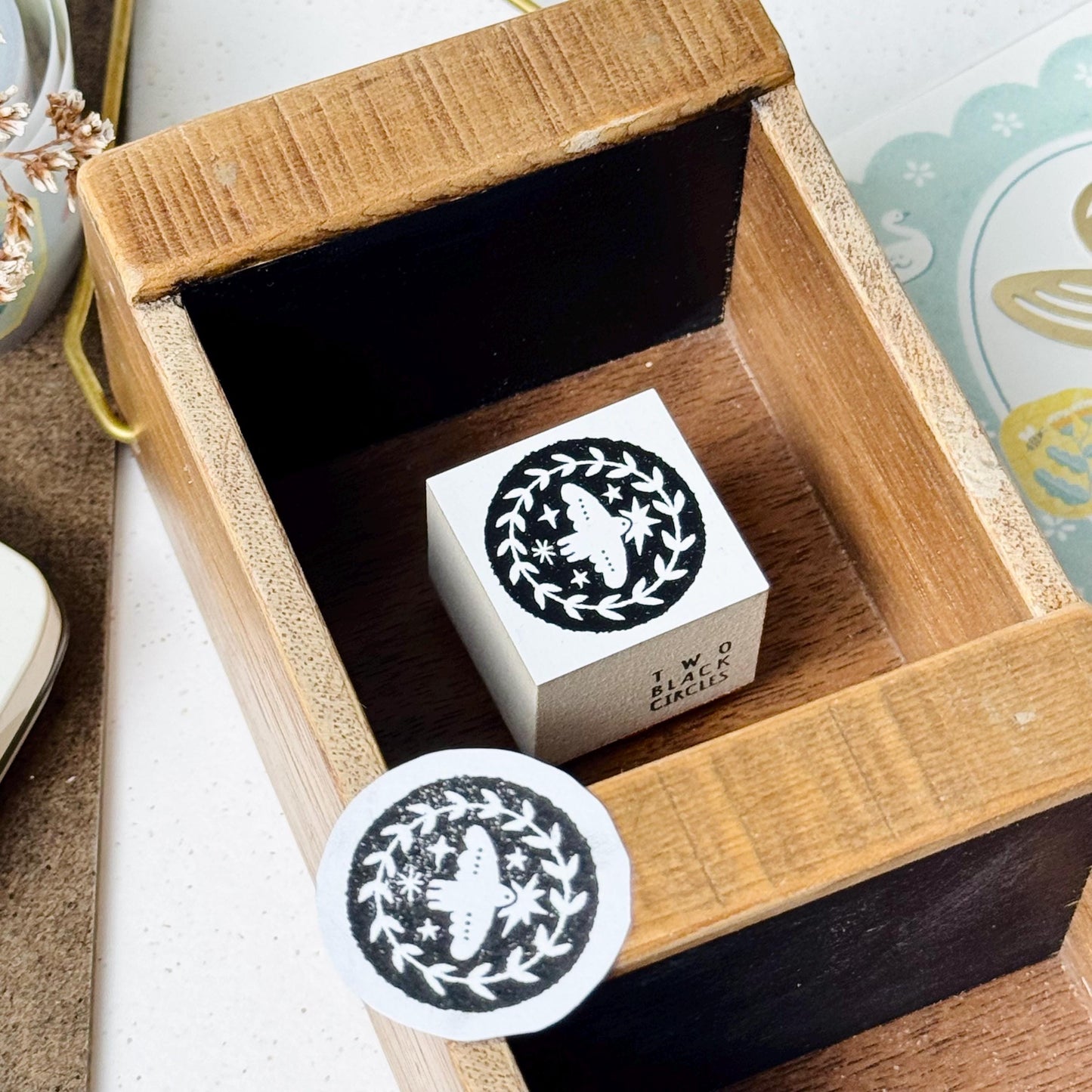 Nordic Collage - 'Bird in Circle' Wooden Stamp by Two Black Circles (Rare)