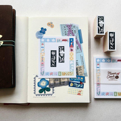 Nordic Collage - 'Star & Flower' Wooden Stamp by Two Black Circles (Rare)