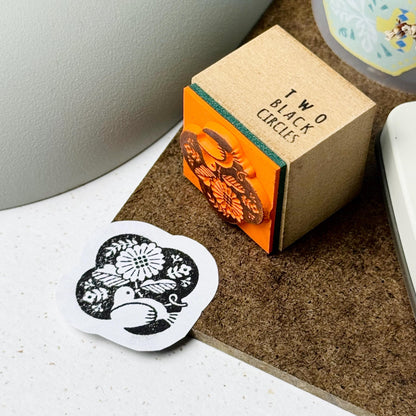 Nordic Collage - 'Bird in Flowers' Wooden Stamp by Two Black Circles (Rare)
