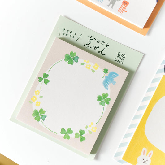 Sticky memo - Blue bird and lucky clover by Furukawashiko (30 sheets, christmas gift)