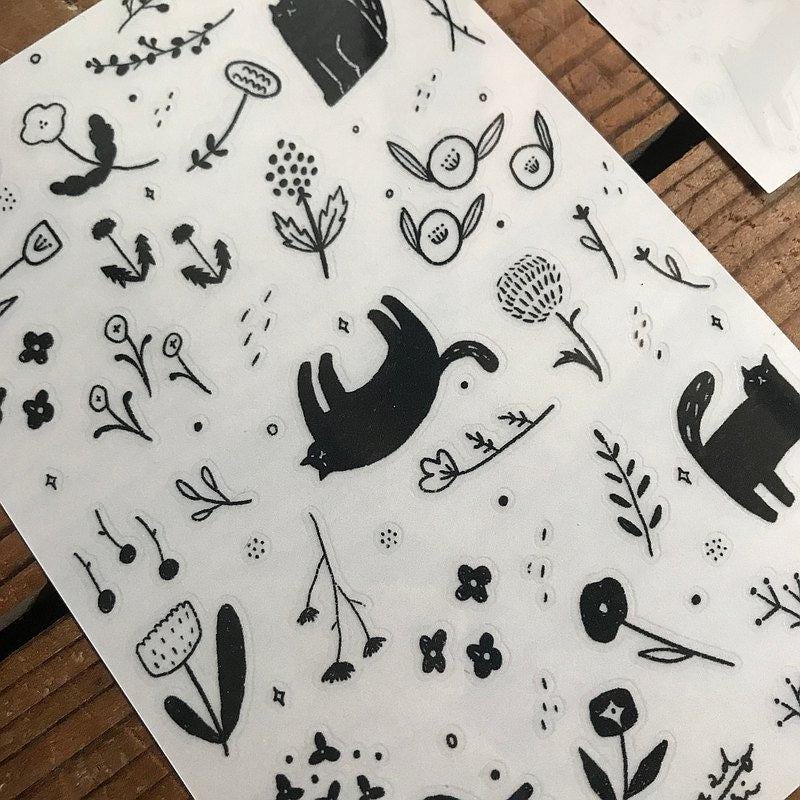 Twilight cat and Flowers Transfer Sticker by Avocado Mori (Rub-on)