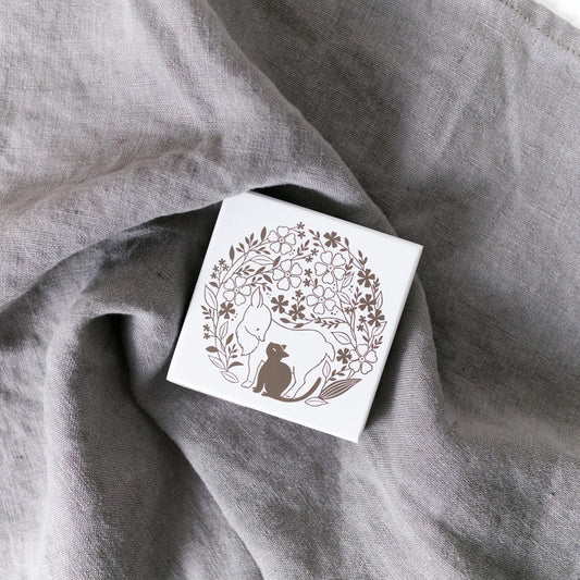 Wooden Stamp - Fox and Cat in the woods by Taguchi Natsuko x Kodomo no Kao