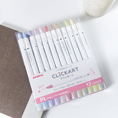 CLiCKART Pastel Marker Pen Set: 12 Colours (Fine Tip Journaling Pens)