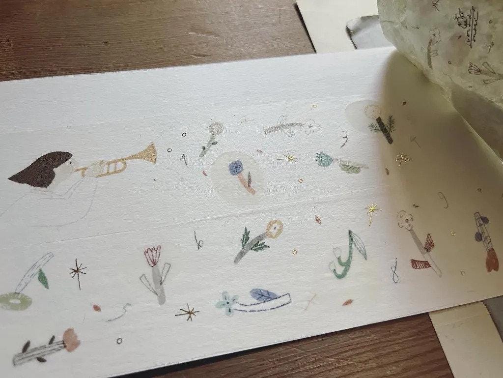 Trumpet Numbers & Bread - Washi masking tape by Avocado Mori with gold foil details (Nordic, Rare, Minimalism)