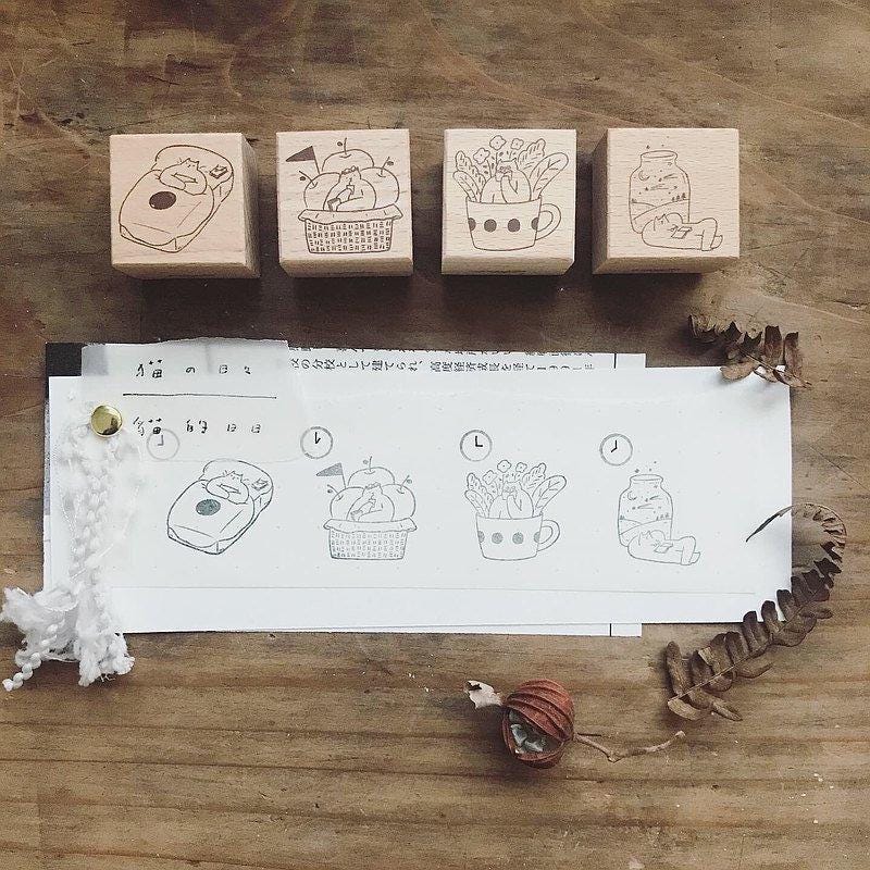 A day of cats - Wooden Stamp Set by Avocado Mori (Christmas gift)