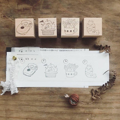 A day of cats - Wooden Stamp Set by Avocado Mori (Christmas gift)