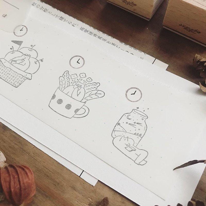 A day of cats - Wooden Stamp Set by Avocado Mori (Christmas gift)