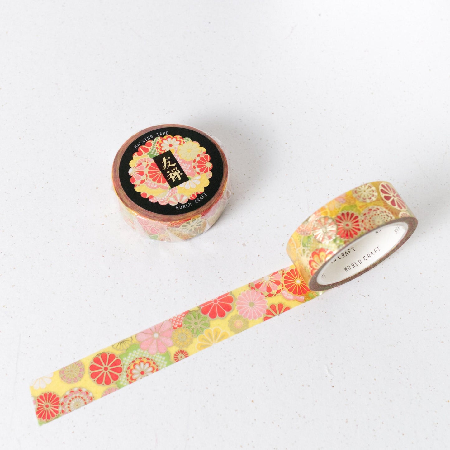 Kimono Pattern Washi Tape - Kiku / Chrysanthemum - with gold foil details by World Craft (Yuzen | Japanese Traditional Monyou 紋様 series)