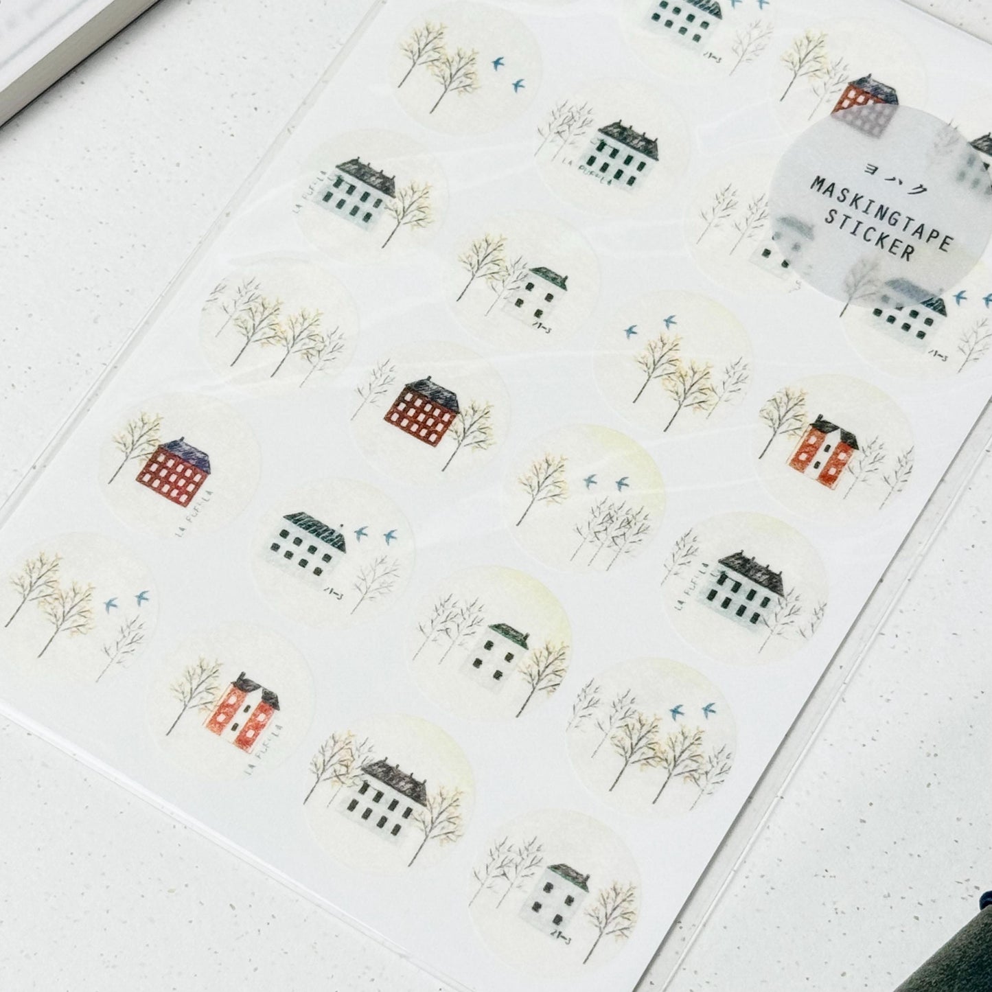 Circle Washi Sticker 'Winter Street Corner' M-080 by Yohaku (Rare, Postal, Modern elegant)