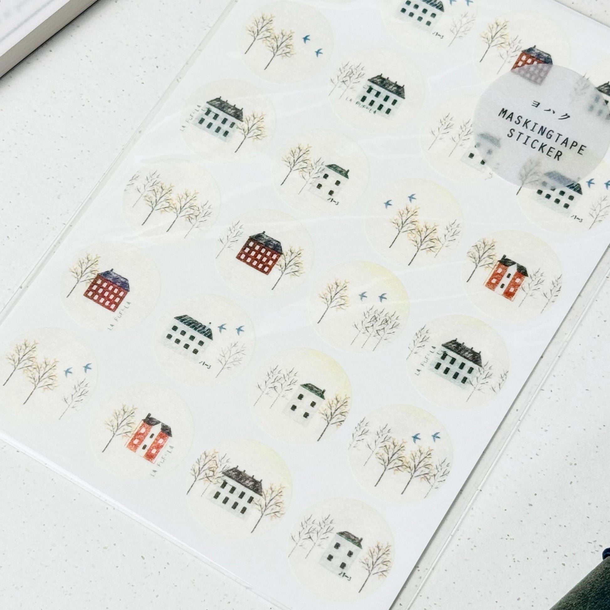 Circle Washi Sticker 'Winter Street Corner' M-080 by Yohaku (Rare, Postal, Modern elegant)