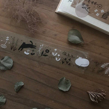 Twilight Cats and Flowers - PET masking tape by Avocado Mori (Nordic, Rare, Minimalist, Monochrome)