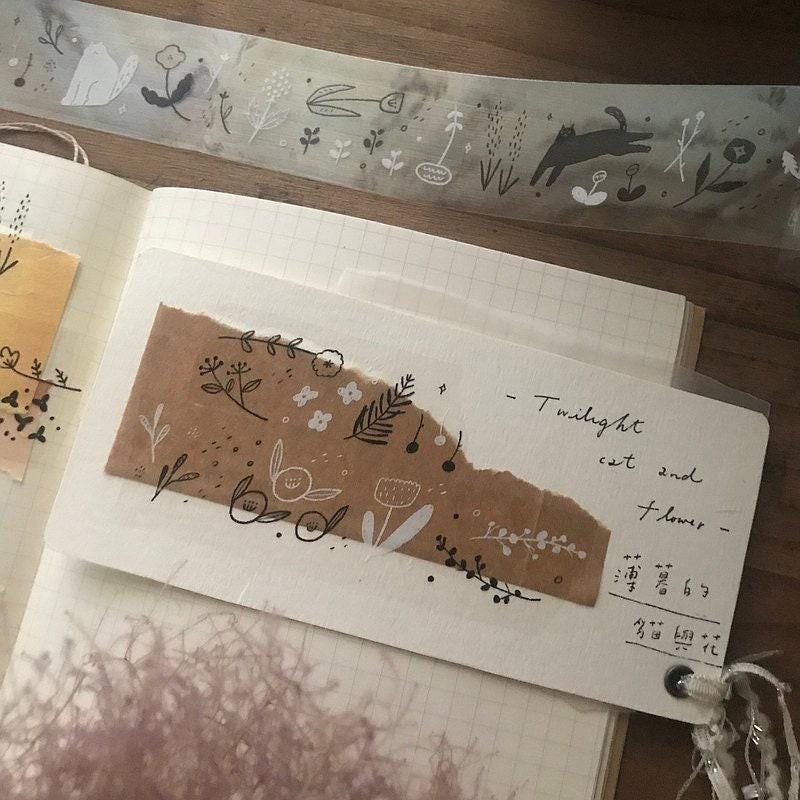 Twilight Cats and Flowers - PET masking tape by Avocado Mori (Nordic, Rare, Minimalist, Monochrome)