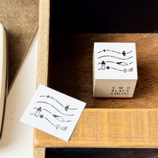 Nordic Collage - 'Musical Postmark' Wooden Stamp by Two Black Circles (Rare)