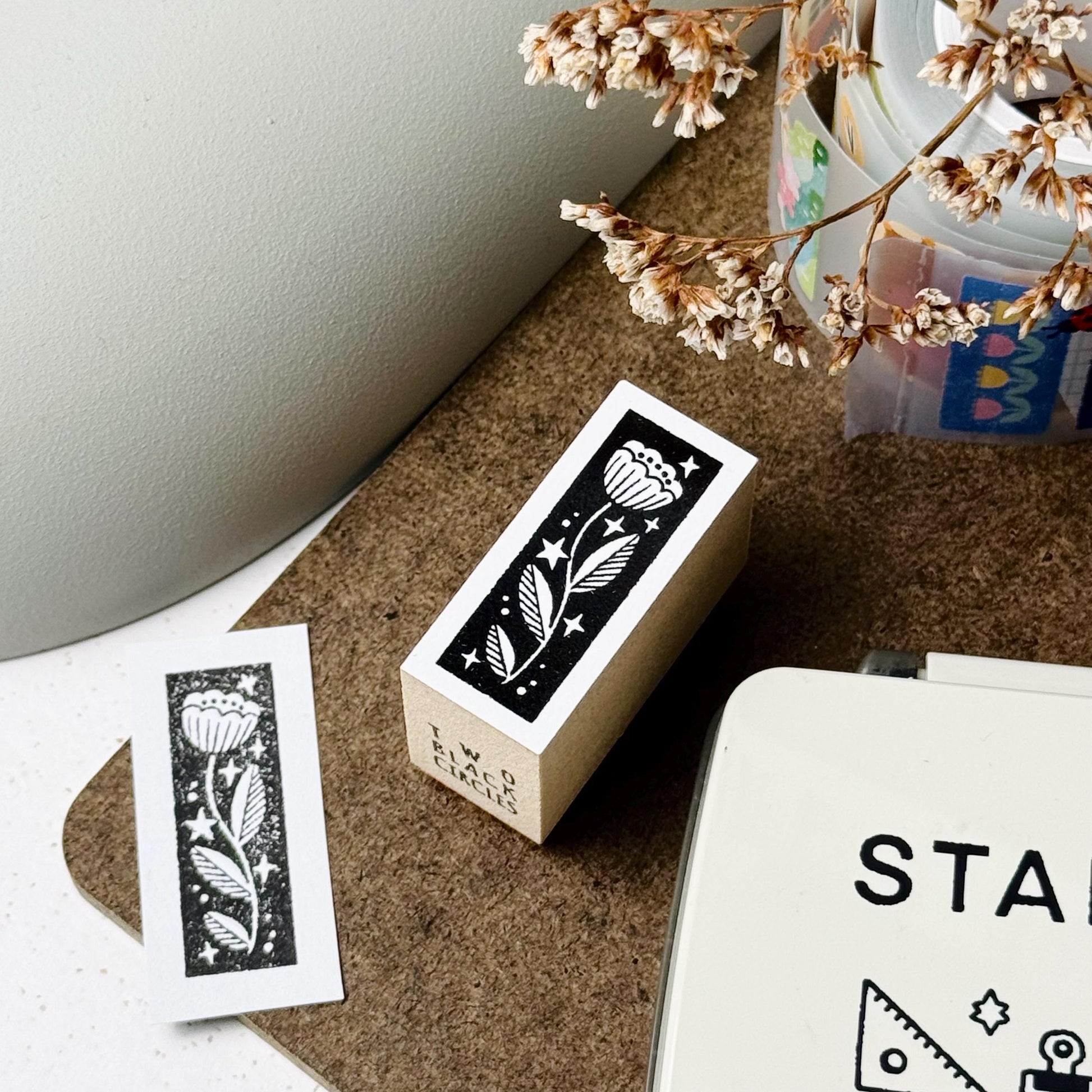 Nordic Collage - 'Star & Flower' Wooden Stamp by Two Black Circles (Rare)