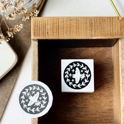 Nordic Collage - 'Bird in Circle' Wooden Stamp by Two Black Circles (Rare)